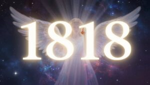 Anioł stróż wskazujący na cyfrę 1818 świecącą jasnym światłem, symbolizujący anielskie przesłanie