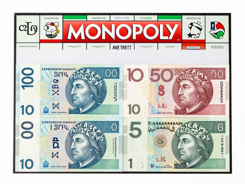 Banknoty w polskiej edycji Monopoly z nominałami w złotówkach Banknoty w polskiej edycji Monopoly z nominałami w złotówkach