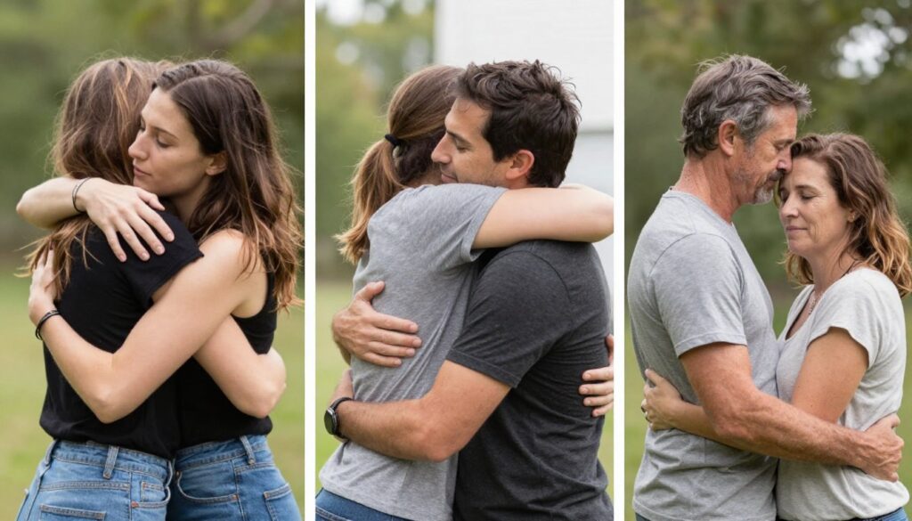 Ewolucja przytulania w różnych fazach związku, pokazująca jak zmienia się sposób, w jaki przytula zakochany facet Ewolucja przytulania w różnych fazach związku, pokazująca jak zmienia się sposób, w jaki przytula zakochany facet