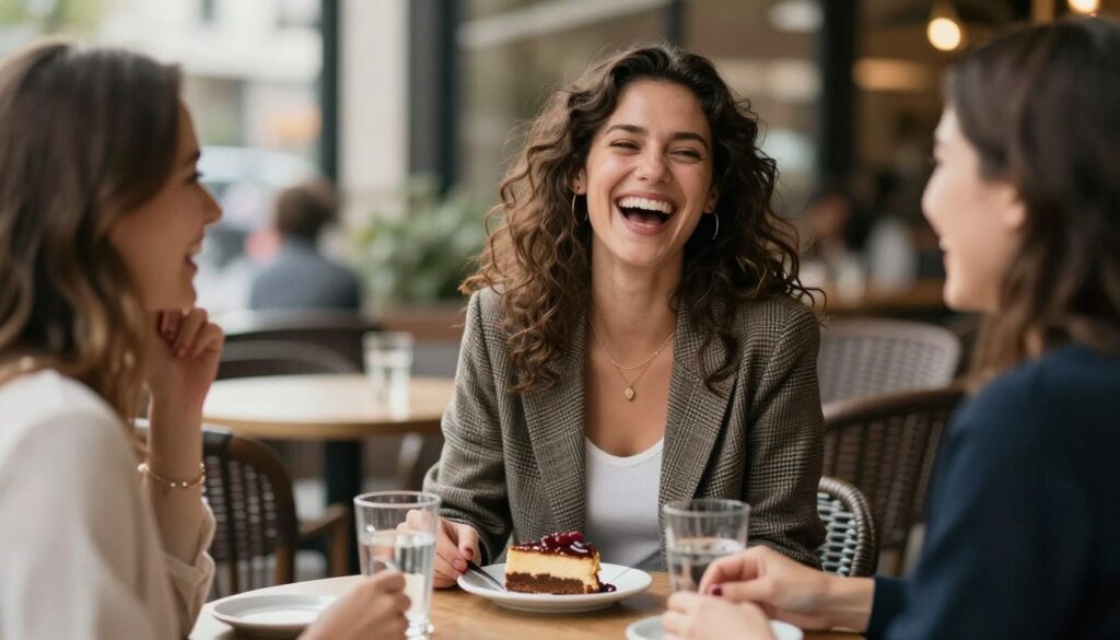 Kobieta ciesząca się życiem z przyjaciółmi, pokazująca jak wzbudzić tęsknotę stosując strategię zniknij facetowi