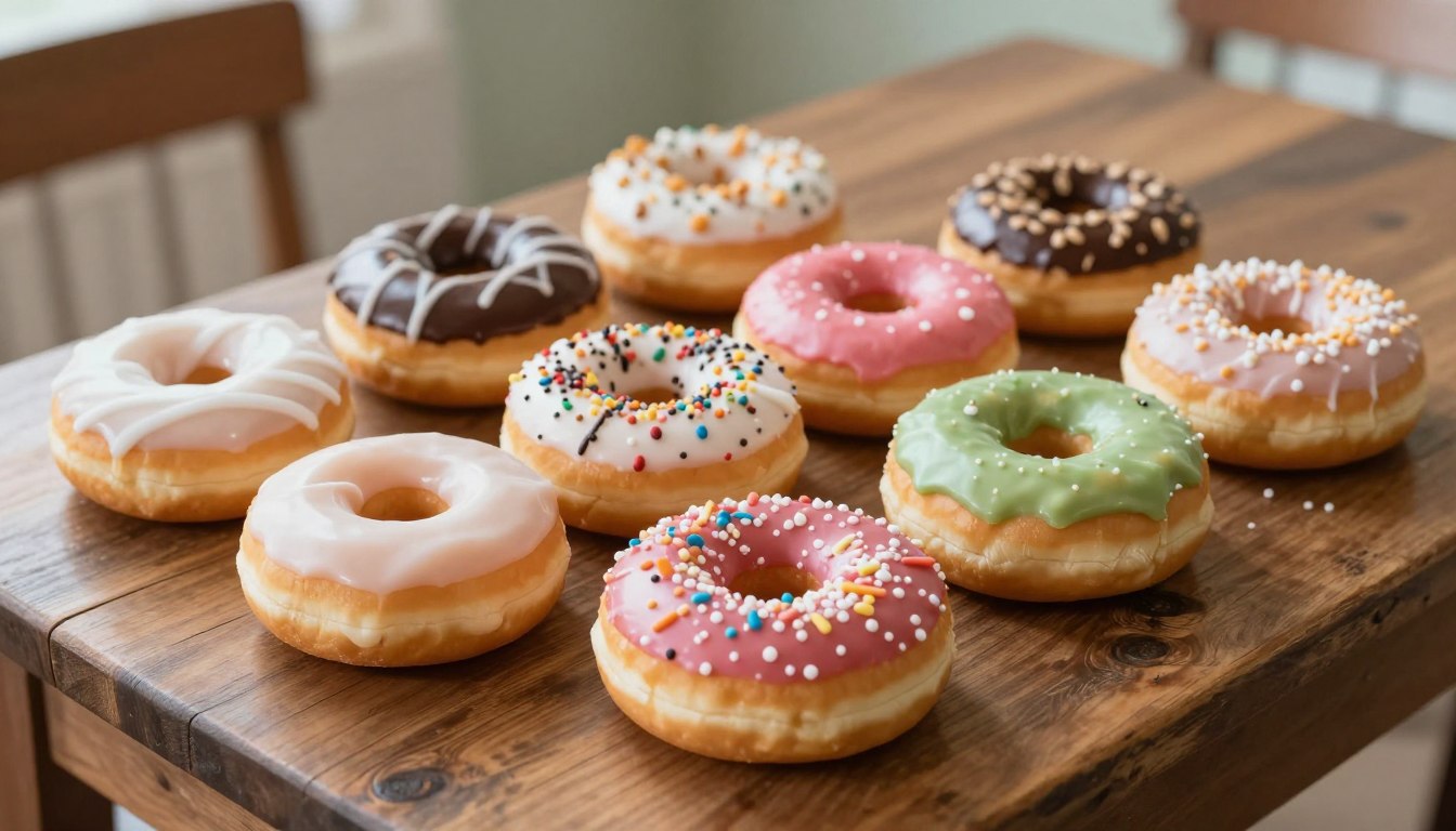 Kolorowe pączki z różnymi posypkami i nadzieniami symbolizujące różne interpretacje w senniku