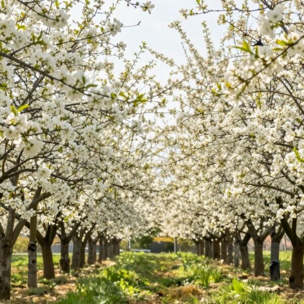 Kwitnący sad owocowy symbolizujący obfitość i rozwój w sennikach