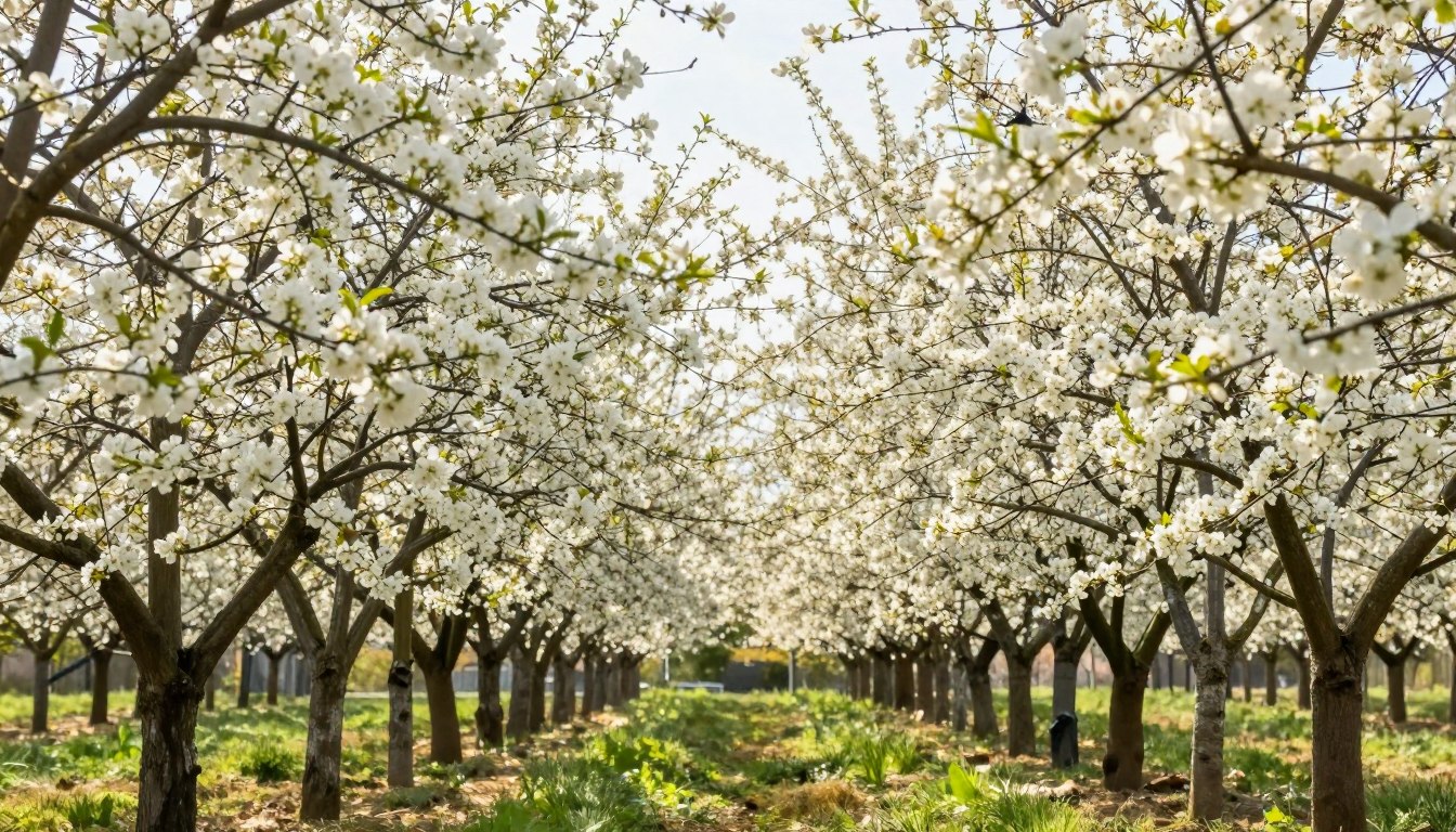Kwitnący sad owocowy symbolizujący obfitość i rozwój w sennikach