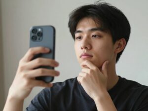 Mężczyzna robiący selfie telefonem, kiedy facet wysyła swoje zdjęcia