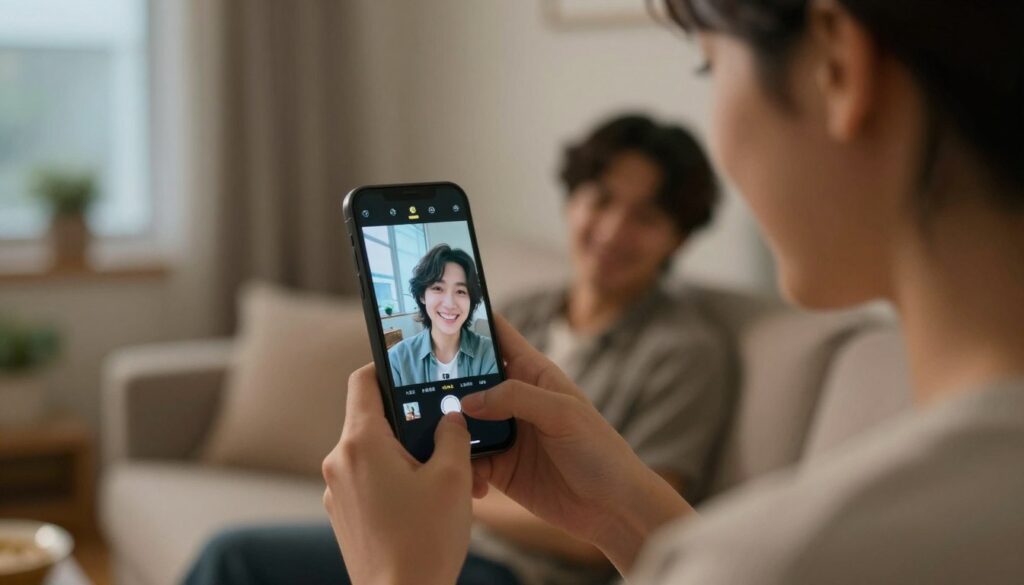 Osoba patrząca na zdjęcie partnera na telefonie, kiedy facet wysyła swoje zdjęcia