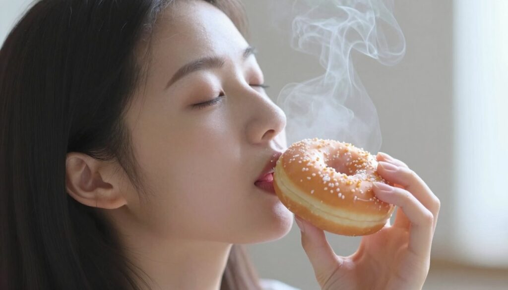 Osoba wdychająca zapach świeżo upieczonych pączków - sennik pączki zapach