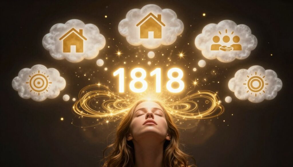 Osoba wizualizująca swoje marzenia z liczbą 1818 emanującą pozytywną energią manifestacji Osoba wizualizująca swoje marzenia z liczbą 1818 emanującą pozytywną energią manifestacji