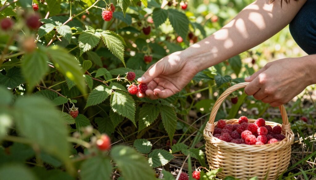 Osoba zbierająca maliny w lesie - sennik maliny interpretacja