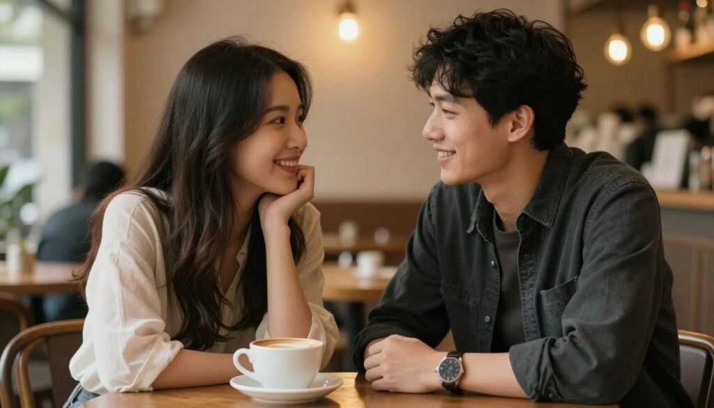 Para rozmawiająca i uśmiechająca się do siebie, symbolizująca odbudowany związek po strategii zniknij facetowi