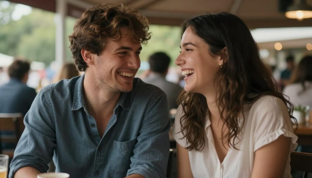 Para śmiejąca się razem, dzieląca wspomnienie, co napisać facetowi, żeby oszalał