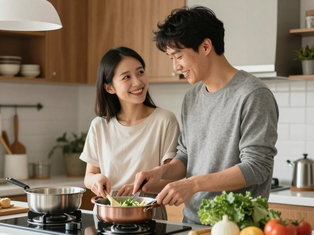 Para w codziennej sytuacji pokazująca komfort i stabilność - etap stabilizacji w romansie