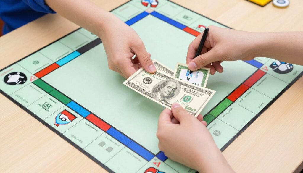 Rozdanie pieniędzy w grze Monopoly Junior - uproszczona wersja dla dzieci Rozdanie pieniędzy w grze Monopoly Junior - uproszczona wersja dla dzieci
