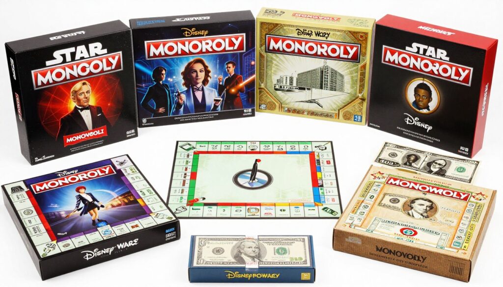 Różne tematyczne edycje gry Monopoly z różnymi kwotami startowymi Różne tematyczne edycje gry Monopoly z różnymi kwotami startowymi