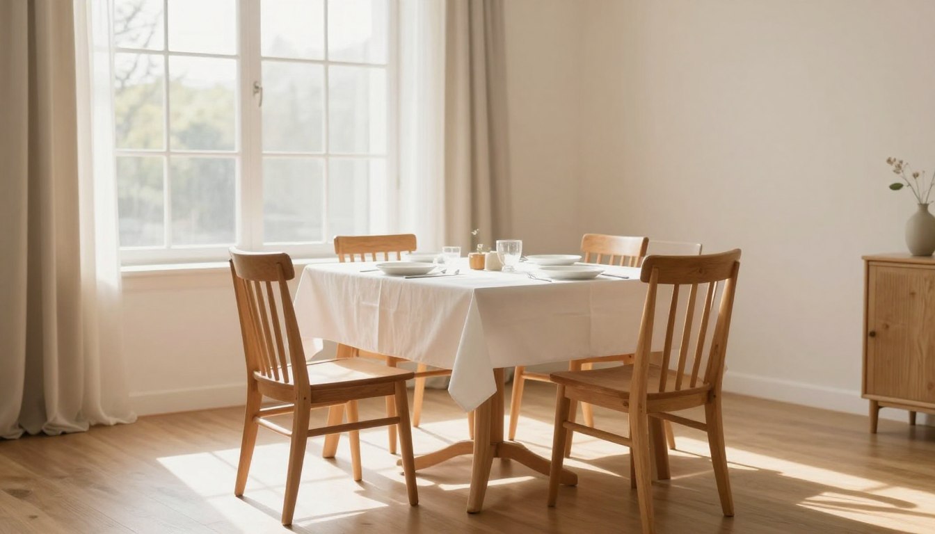 Sennik stół - drewniany stół w centrum jasnego pokoju symbolizujący centrum życia rodzinnego