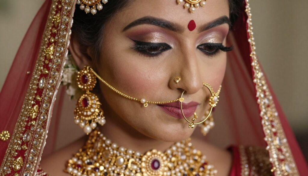 Tradycyjne indyjskie ozdoby nosa (nath) na modelce