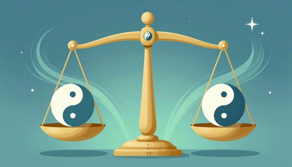 Waga w idealnej równowadze z cyframi 18:18, symbolizująca harmonię życiową jako klucz do szczęścia Waga w idealnej równowadze z cyframi 18:18, symbolizująca harmonię życiową jako klucz do szczęścia